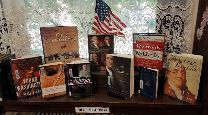 photo of books about U.S. Constitution and Founding Fathers